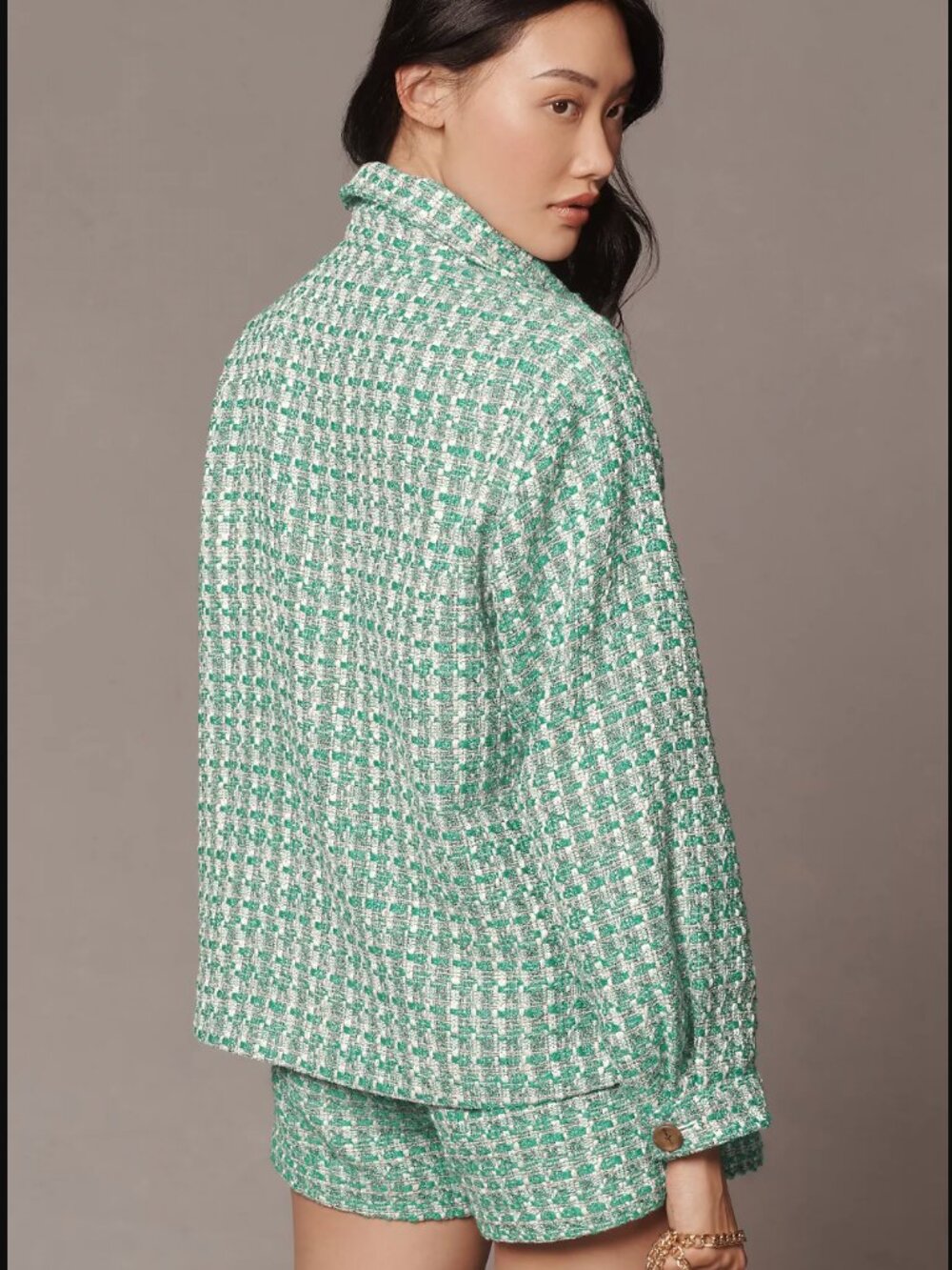 Anthropologie x Maeve Green White Tweed Button-Front Jacket Shacket $138.00 - Picture 3 of 15
